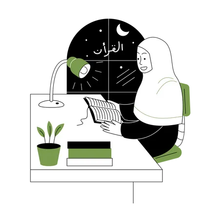 Muslim girl studying in room  Illustration