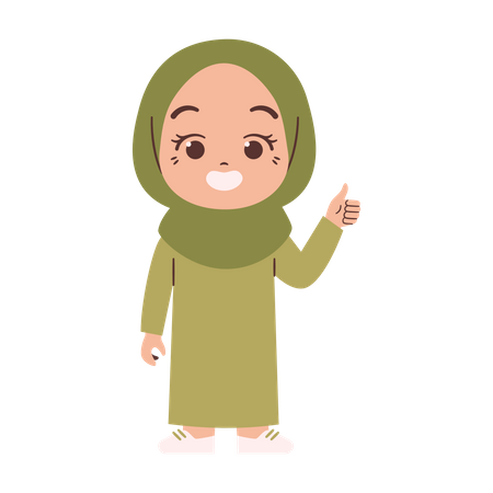 Muslim girl thumbs up finger  Illustration