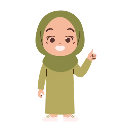 Muslim girl thumbs up finger  Illustration