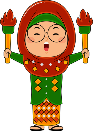 Muslim Girl Torchlight Parade  Illustration