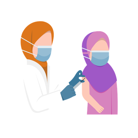 Muslim Girl Vaccination By female Doctor  Illustration