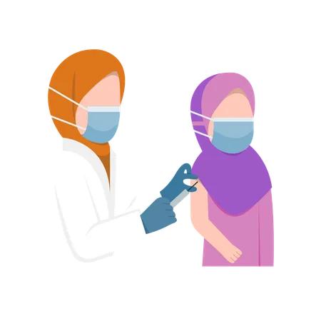 Muslim Girl Vaccination By female Doctor  Illustration