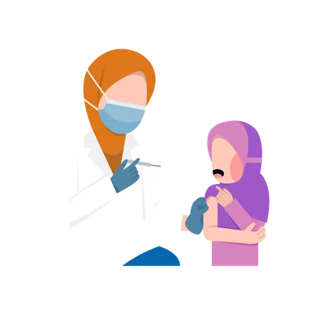 Muslim Girl Vaccination By Woman Muslim Doctor  Illustration