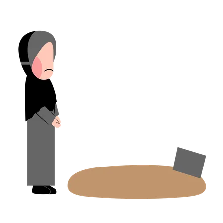 Muslim girl visiting grave  Illustration