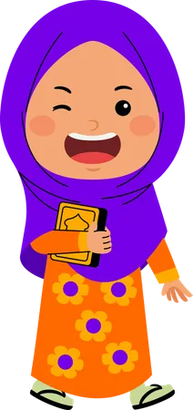 Muslim girl walking while holding quran  Illustration