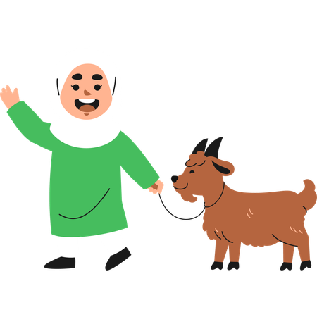 Muslim Girl Walking with Goat  Illustration