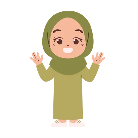 Muslim girl wave hands  Illustration