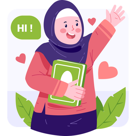 Muslim girl waving  イラスト