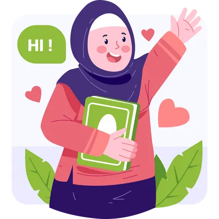 Muslim girl waving  イラスト