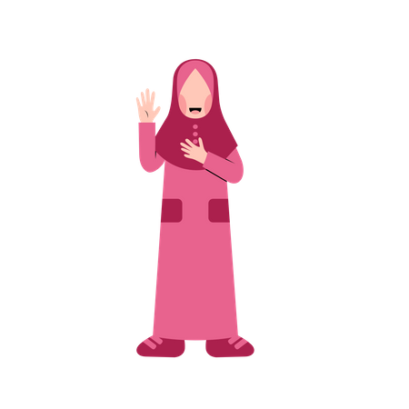 Muslim girl waving hand Illustration