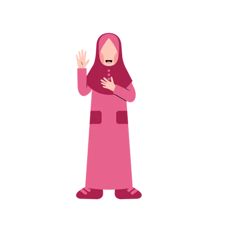 Muslim girl waving hand  Illustration