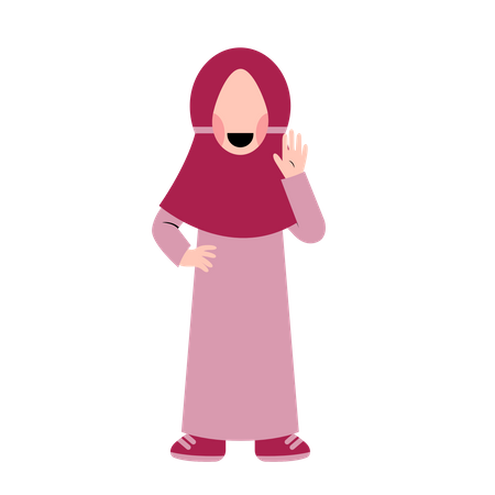 Muslim girl waving hand  Illustration