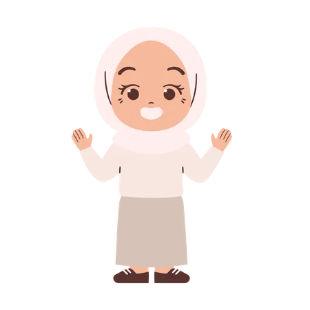 Muslim Girl Waving Hand  Illustration