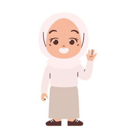 Muslim Girl Waving Hand  Illustration