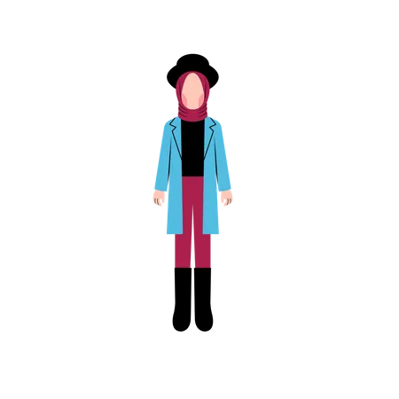 Muslim girl wearing fashionable coat  Illustration