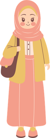 Muslim Girl Wearing Hijab and purse  Illustration