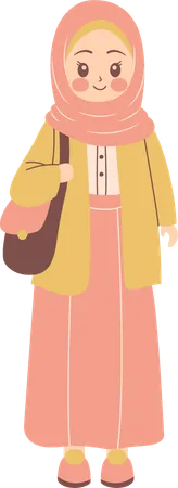 Muslim Girl Wearing Hijab and purse  Illustration