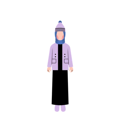 Muslim girl wearing winter jacket Illustration