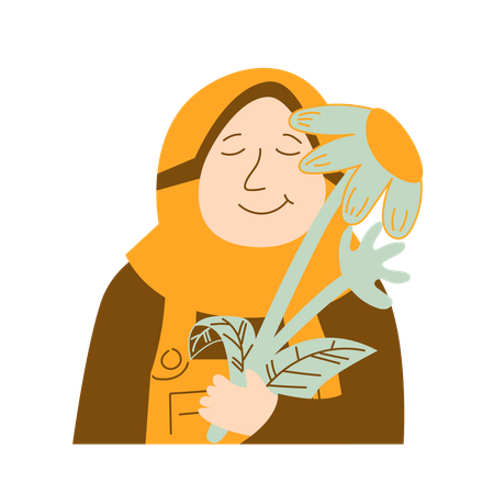 Muslim Girl with a Flower  Illustration