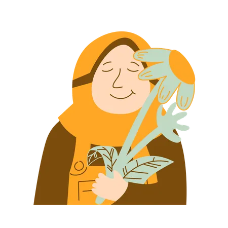 Muslim Girl with a Flower  Illustration