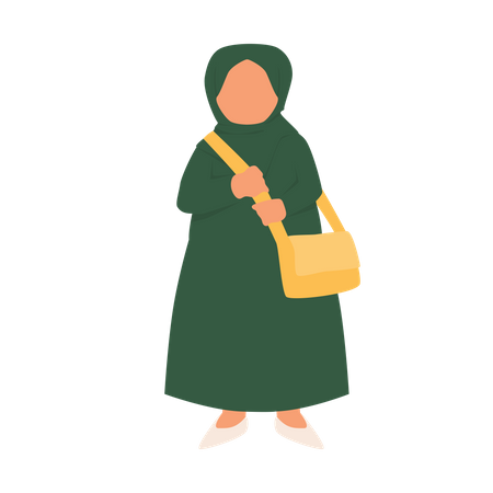 Muslim Girl With Bag Illustration