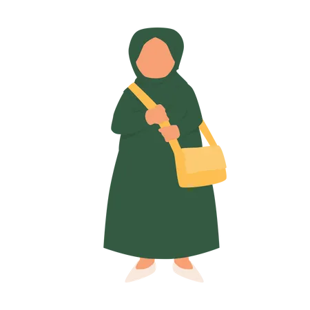 Muslim Girl With Bag Illustration