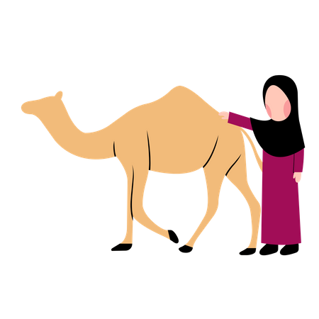 Muslim girl with Camel Illustration