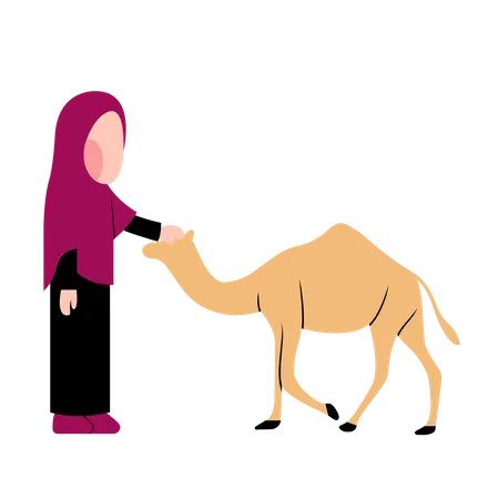 Muslim girl with Camel  Illustration