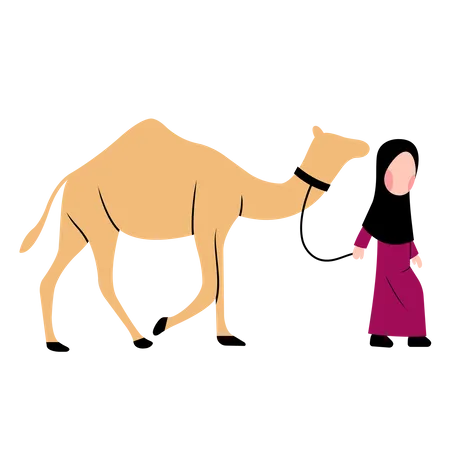 Muslim girl with Camel  Illustration