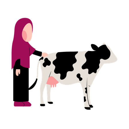 Muslim girl with Cow  Illustration