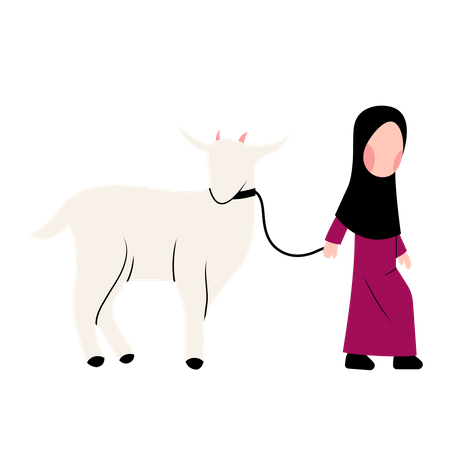 Muslim girl with Goat Illustration