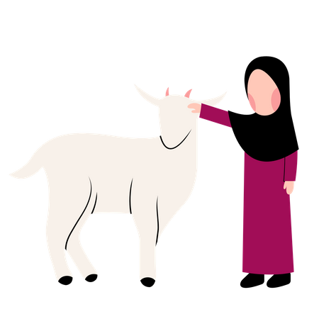 Muslim girl with Goat Illustration