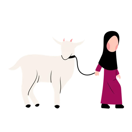 Muslim girl with Goat  Illustration