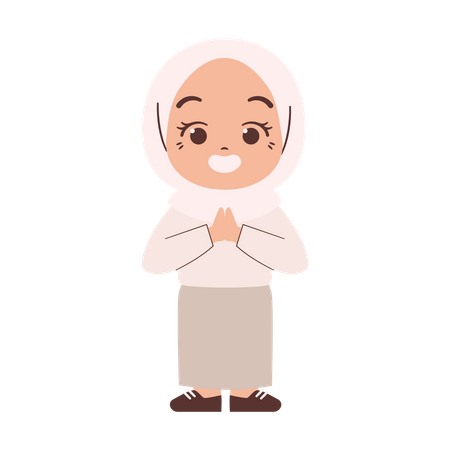 Muslim Girl With Greeting Gesture  Illustration