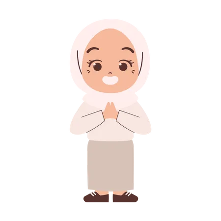 Muslim Girl With Greeting Gesture  Illustration