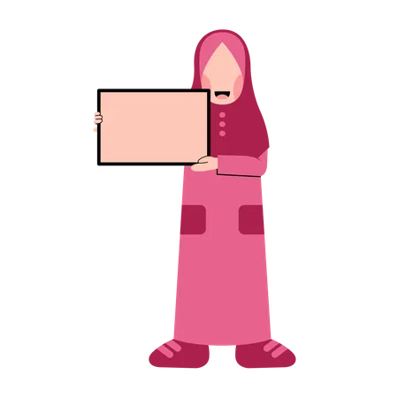 Muslim girl with huge blank board  Illustration
