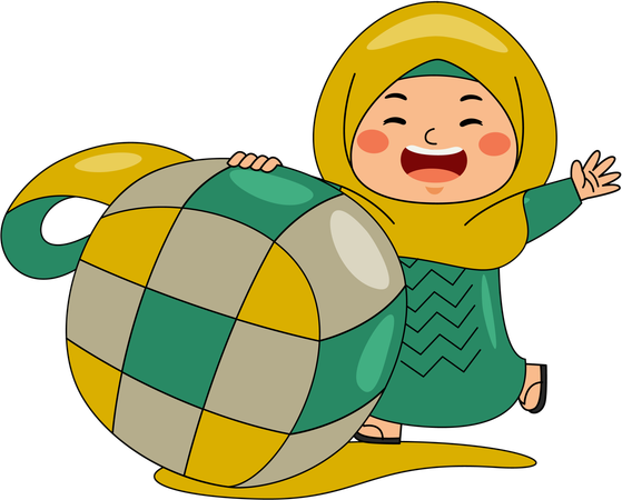Muslim girl with ketupat  Illustration