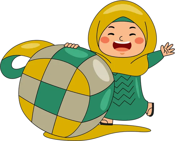 Muslim girl with ketupat  Illustration