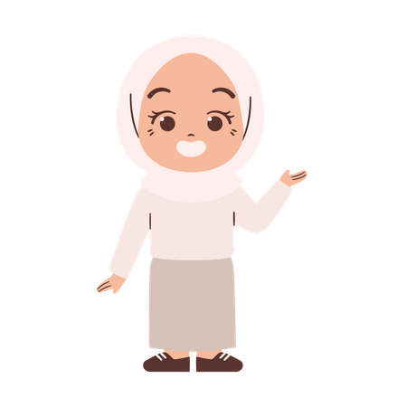 Muslim Girl With Pointing Finger Illustration