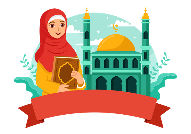 Muslim girl with quran  イラスト