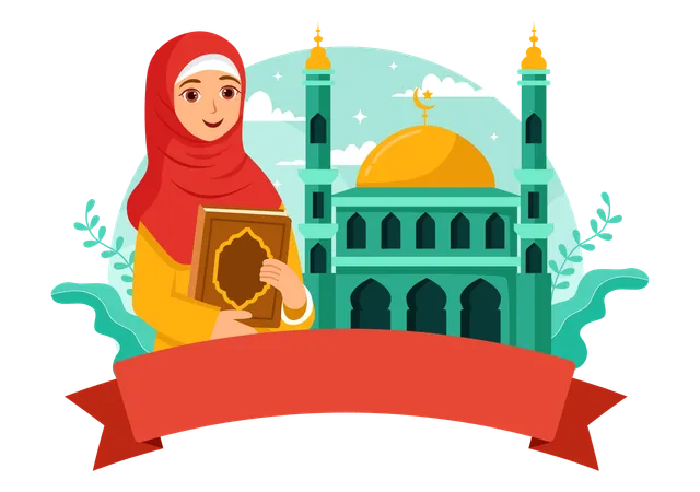 Muslim girl with quran  Illustration