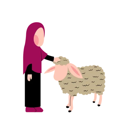 Muslim girl with Sheep Illustration