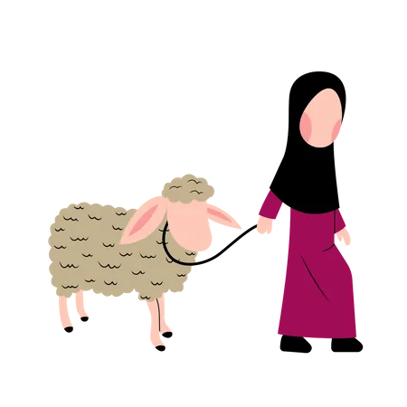 Muslim girl with Sheep Illustration