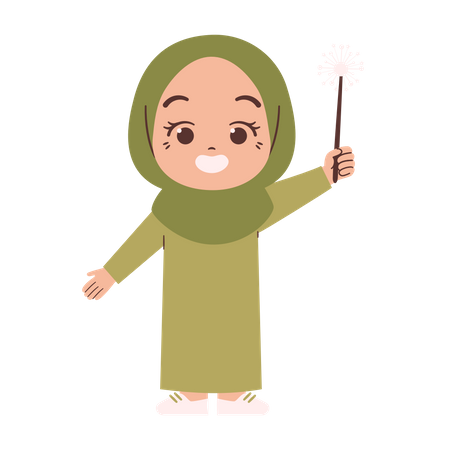 Muslim girl with sparkle firework  Illustration