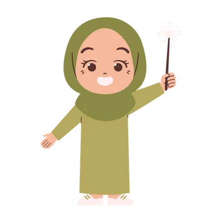 Muslim girl with sparkle firework Illustration