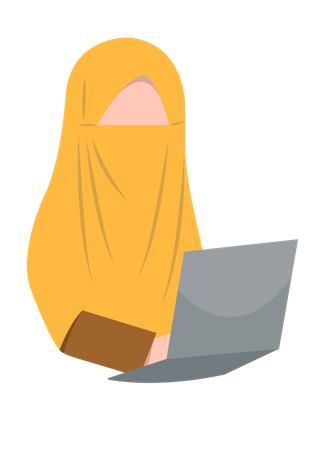 Muslim girl working on laptop  Illustration