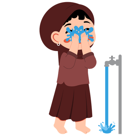 Muslim Girl Wudhu Washing Face  Illustration