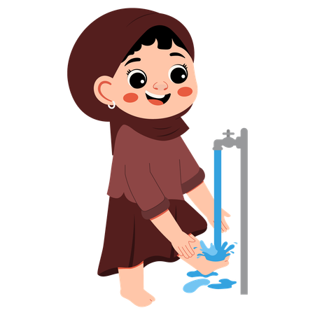 Muslim Girl Wudhu Washing Feet  Illustration