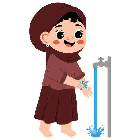 Muslim Girl Wudhu Washing Wrists  Illustration