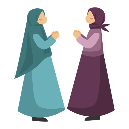 Muslim girls are greeting each other  Illustration
